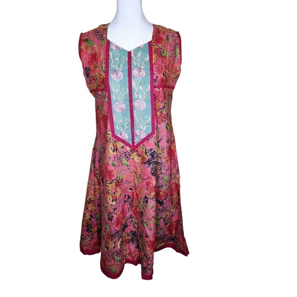 Vintage 90s Sleeveless Boho Sundress Womens Size XL Red Pink Floral